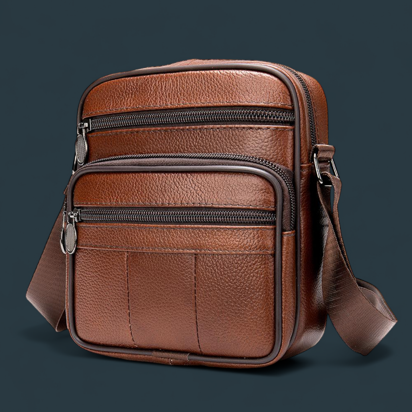 Geanta de umar pentru barbati, Lucmark, piele naturala, curea reglabila, dimeniuni 19 x 16 x 5 cm, Maro