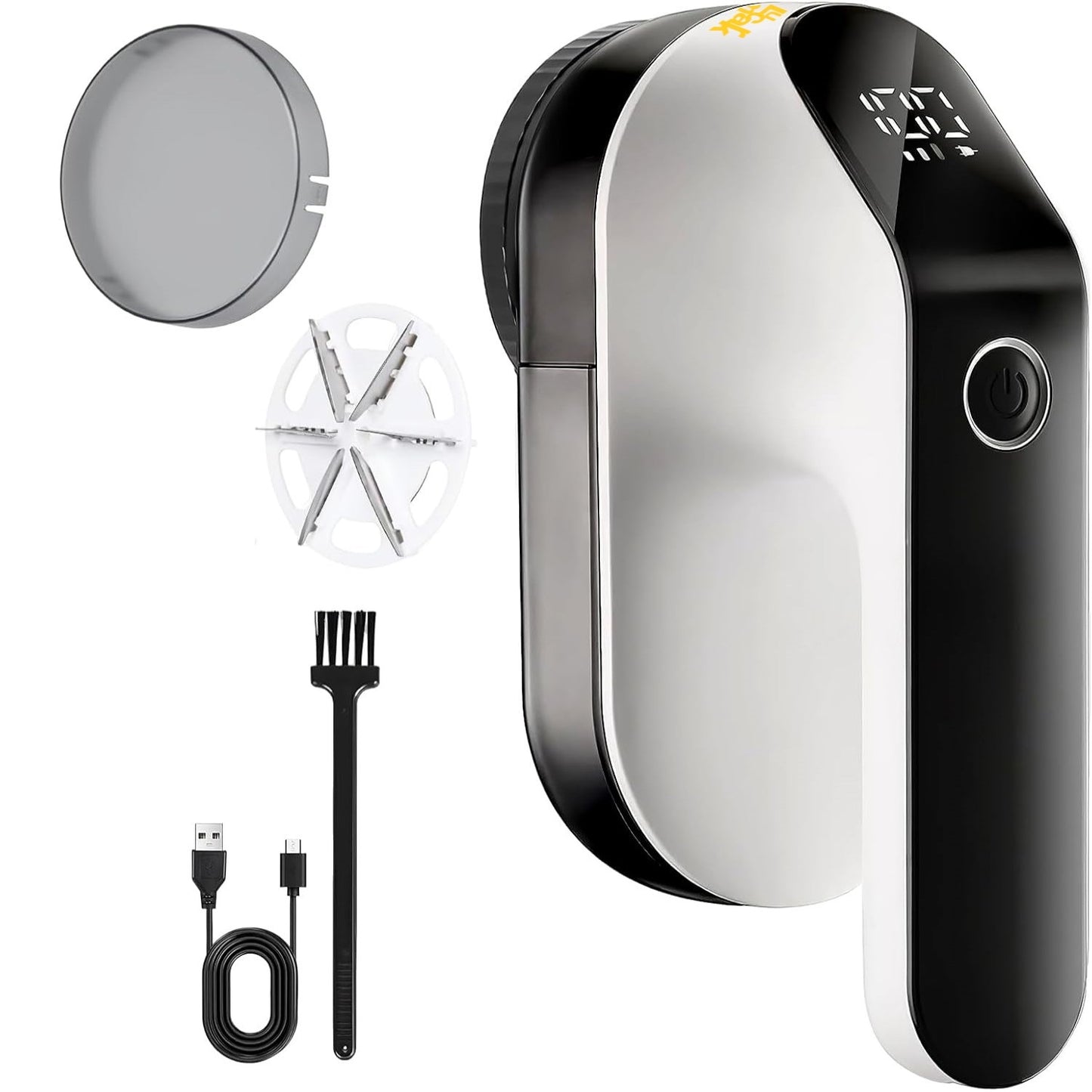 Aparat electric pentru indepartarea scamelor, Lucmark, Acumulator, Portabil, 9000 rpm, Alb-negru