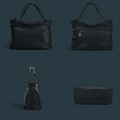 Geanta dama din piele naturala, Lucmark, curea de umar reglabila si detasabila, 30 x 13 x 22 cm, capacitate generoasa, negru