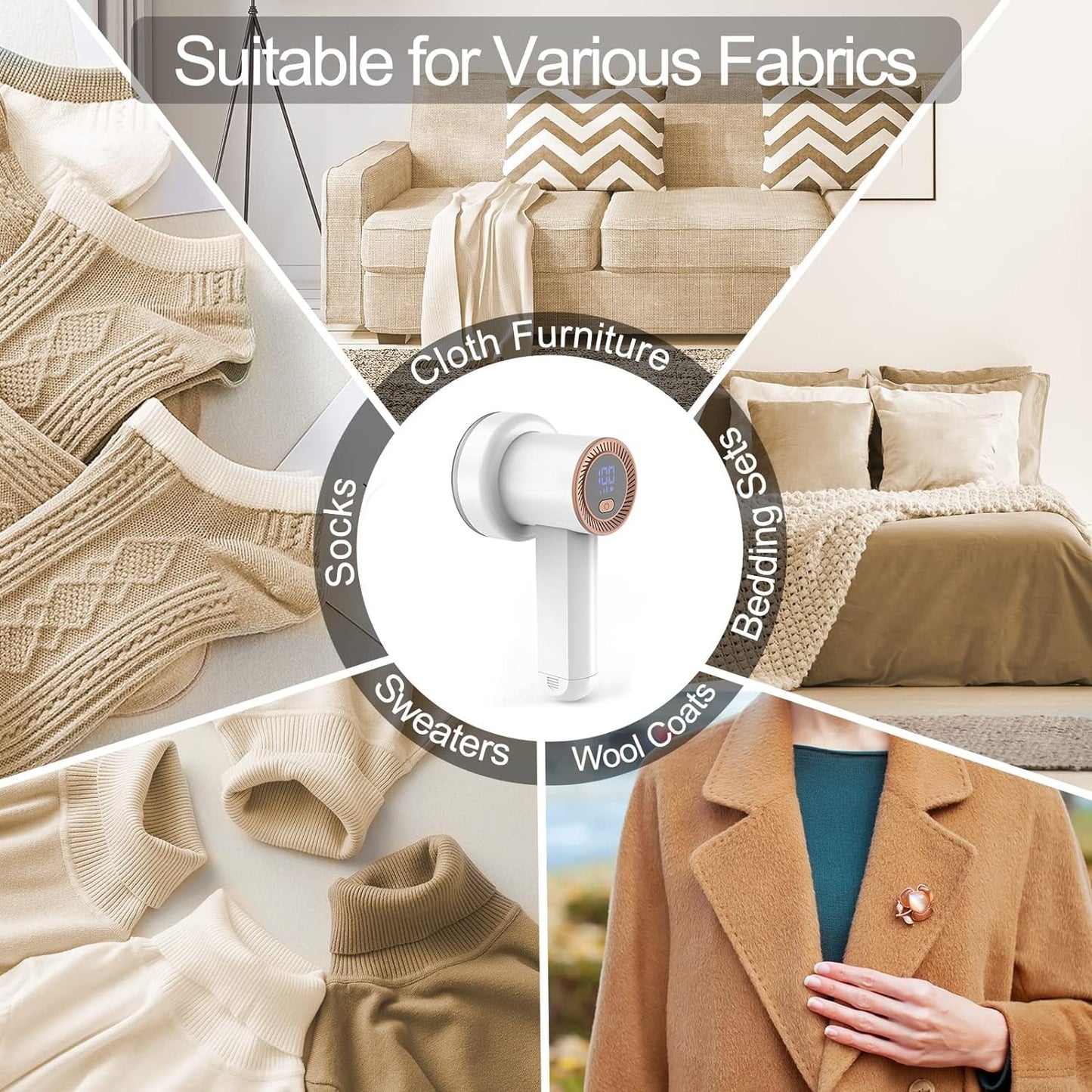 Aparat electric pentru indepartarea scamelor, Lucmark, Model M2, Acumulator, Portabil, Baterie 2000 mAh, Functionare 2-6 ore, Alb