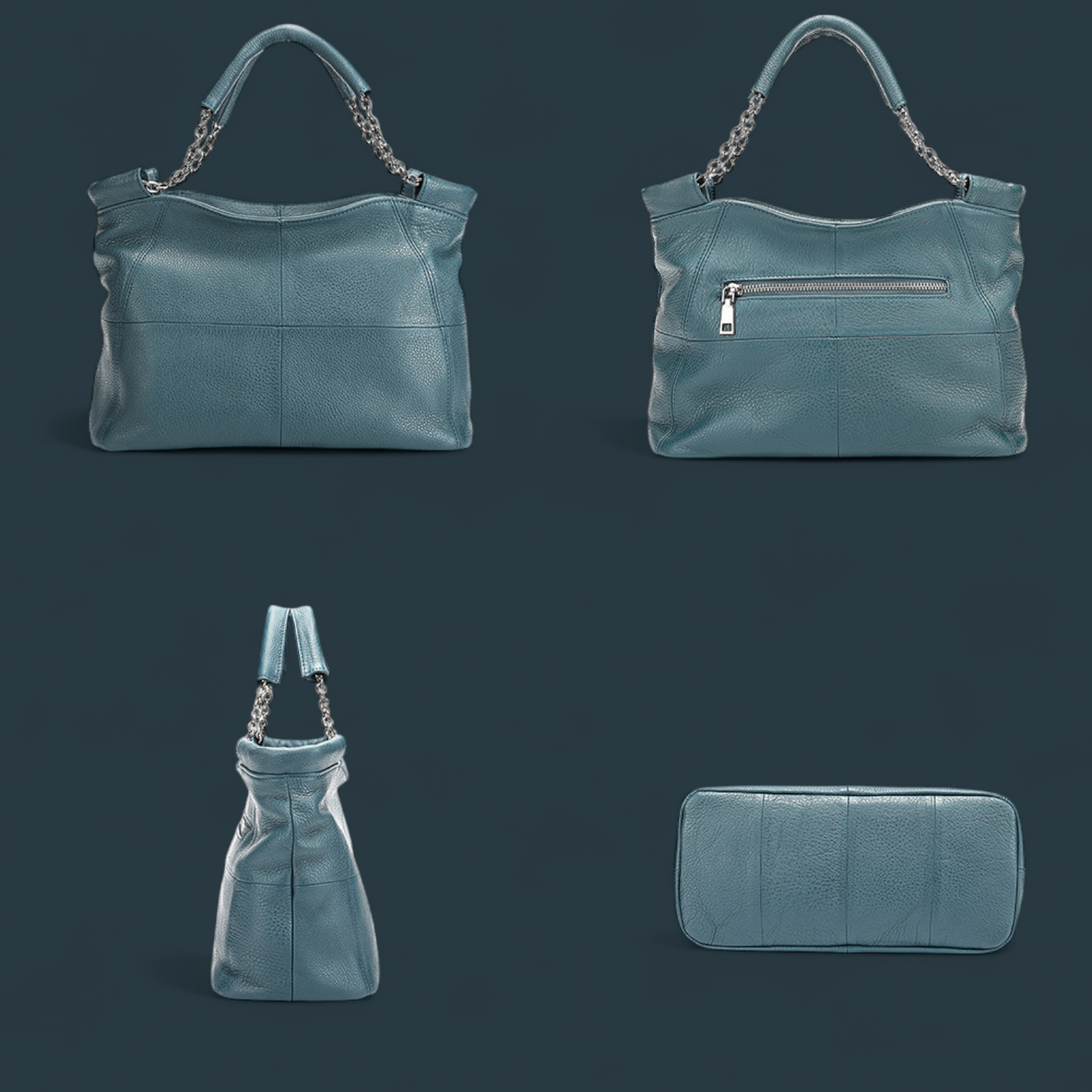 Geanta dama din piele naturala, Lucmark, curea de umar reglabila si detasabila, 30 x 13 x 22 cm, capacitate generoasa, albastru