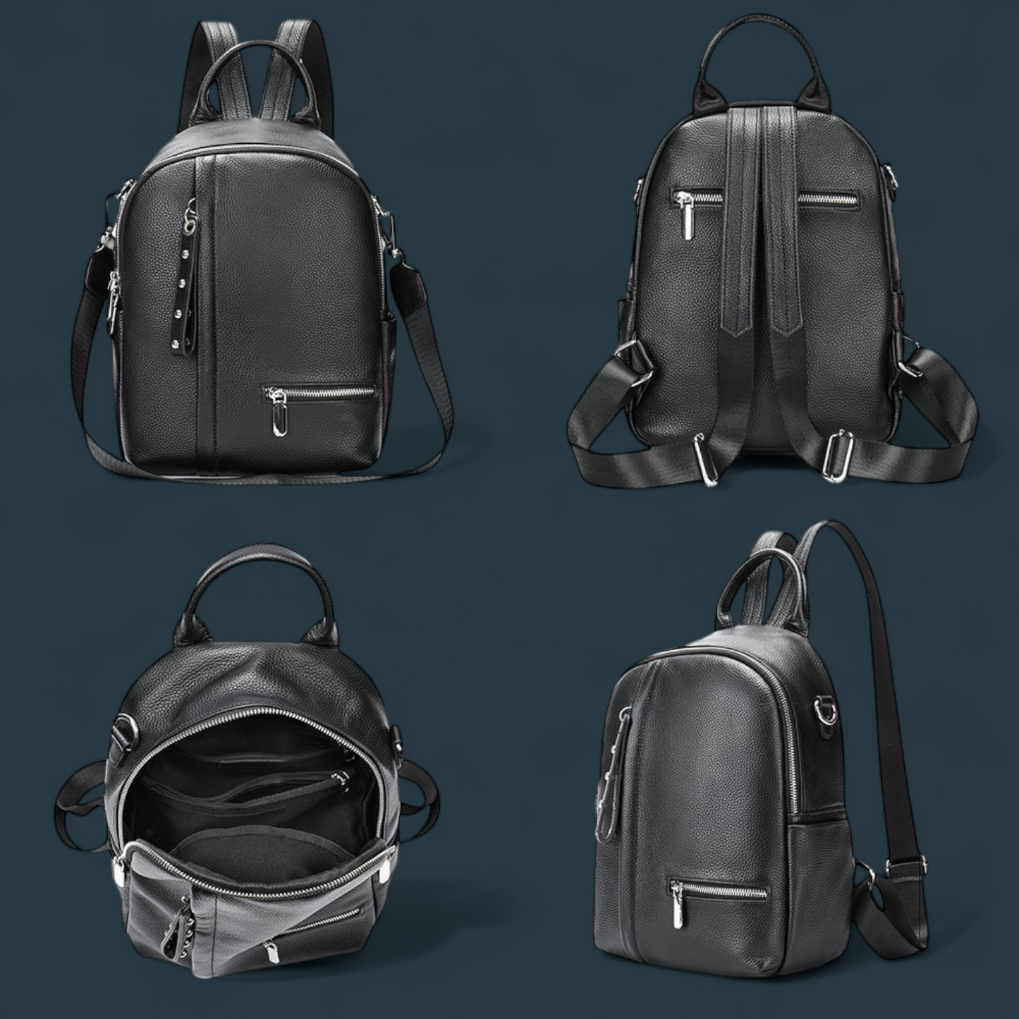 Geanta dama tip rucsac, Lucmark, piele naturala, curea de umar detasabila, Negru