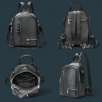 Geanta dama tip rucsac, Lucmark, piele naturala, curea de umar detasabila, Negru