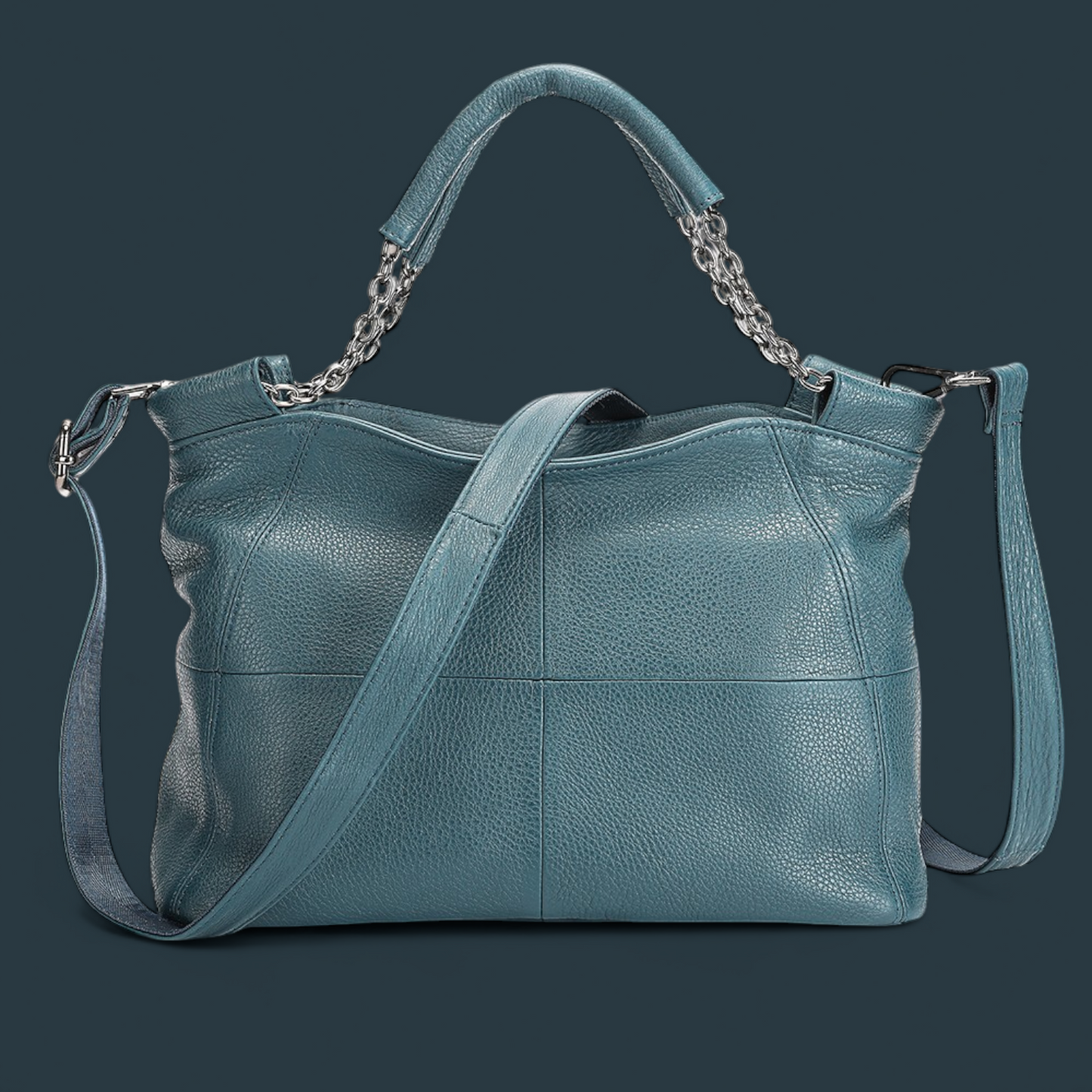 Geanta dama din piele naturala, Lucmark, curea de umar reglabila si detasabila, 30 x 13 x 22 cm, capacitate generoasa, albastru