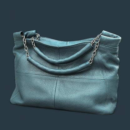 Geanta dama din piele naturala, Lucmark, curea de umar reglabila si detasabila, 30 x 13 x 22 cm, capacitate generoasa, albastru