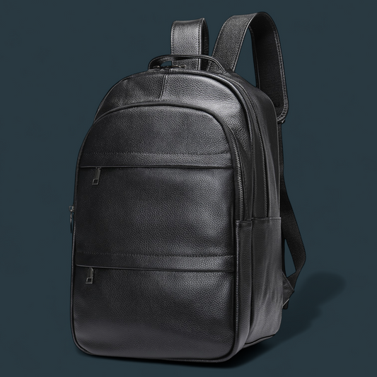 Geanta tip rucsac pentru barbati, Lucmark, piele naturala rezistenta, spatioasa, 42 x 30 x 16 cm, negru