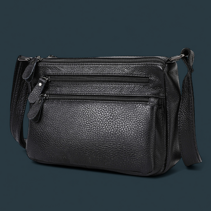 Geanta dama din piele naturala, Lucmark, design practic, compartimentare eficienta, curea reglabila, dimensiuni 24 x 10 x 18 cm, negru