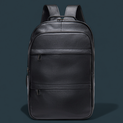 Geanta tip rucsac pentru barbati, Lucmark, piele naturala rezistenta, spatioasa, 42 x 30 x 16 cm, negru