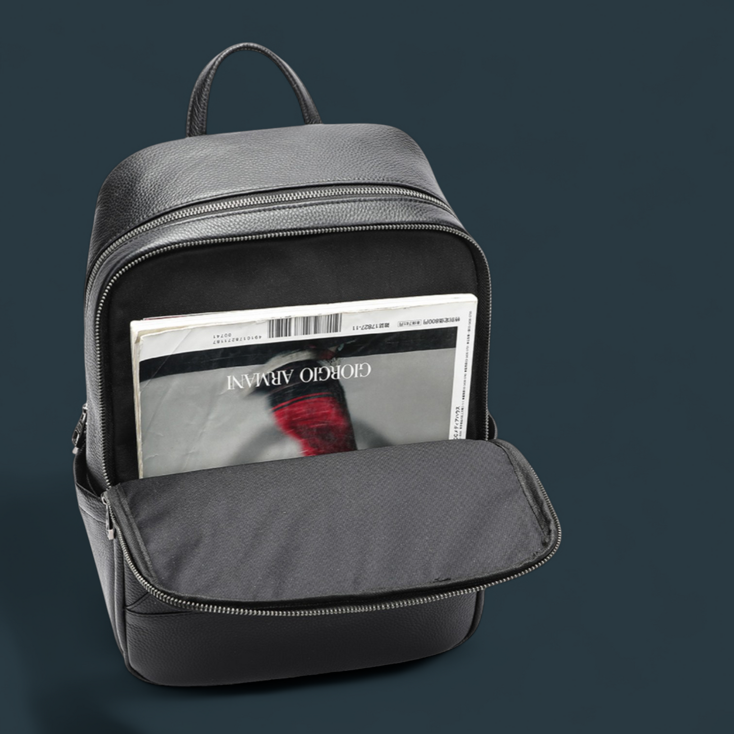 Rucsac multifunctional pentru barbati, Lucmark, piele naturala, 42×16×30 cm, compartimente multiple, compatibil cu troler, negru