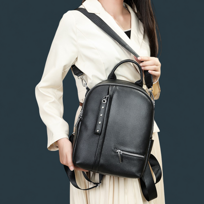 Geanta dama tip rucsac, Lucmark, piele naturala, curea de umar detasabila, Negru