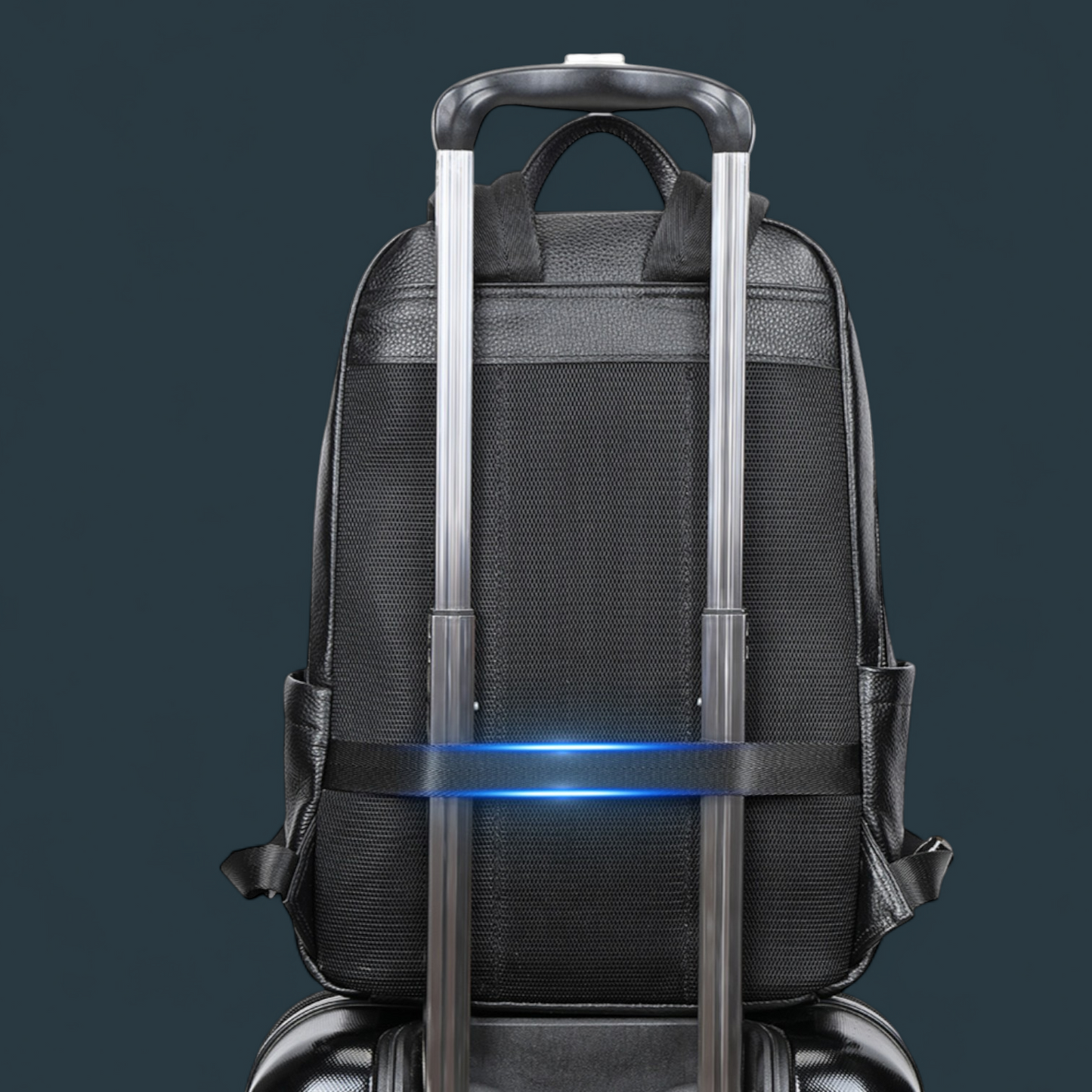 Rucsac multifunctional pentru barbati, Lucmark, piele naturala, 42×16×30 cm, compartimente multiple, compatibil cu troler, negru