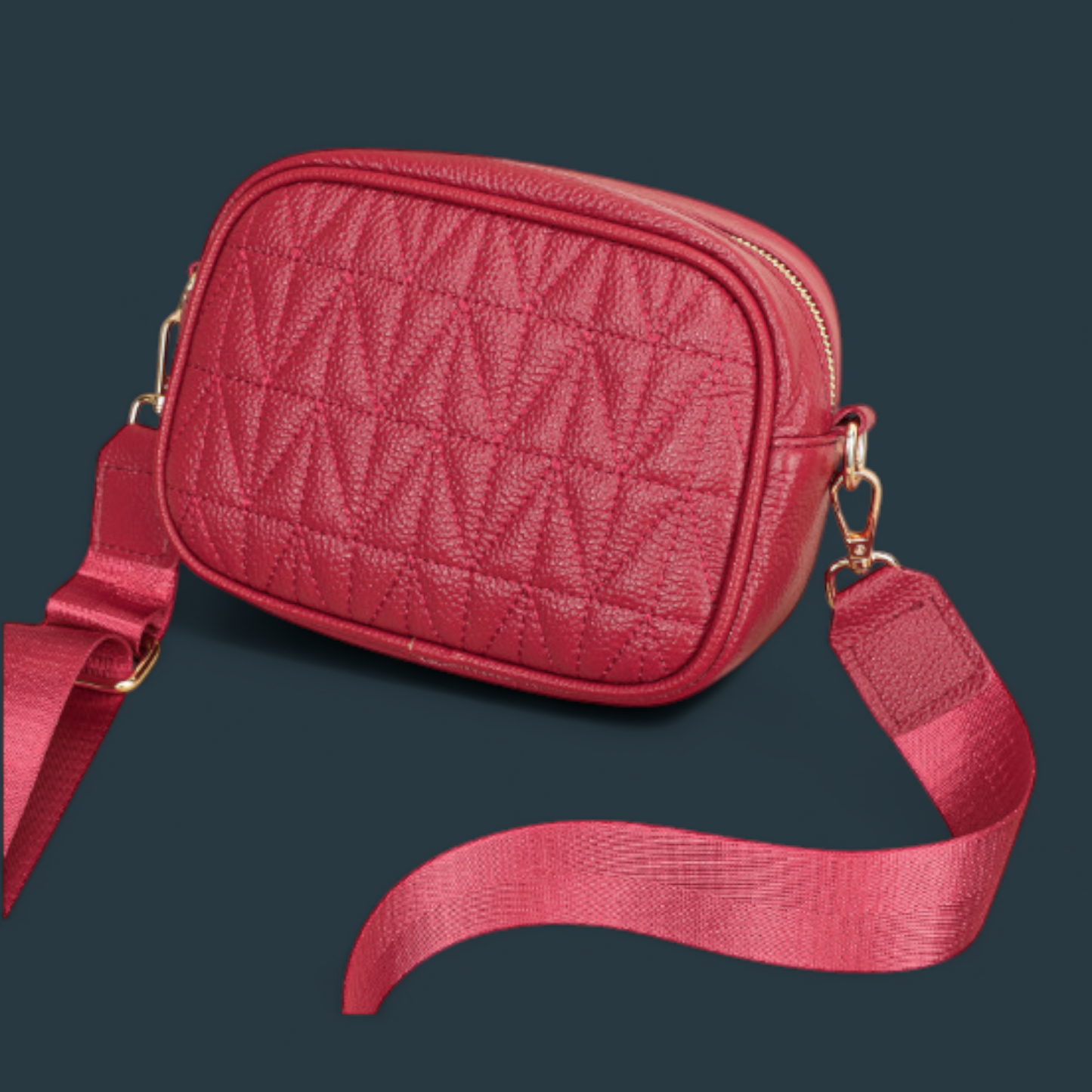 Geanta dama din piele naturala, Lucmark, practica, versatila, design modern, dimensiuni 20 x 7.5 x 14 cm, rosu