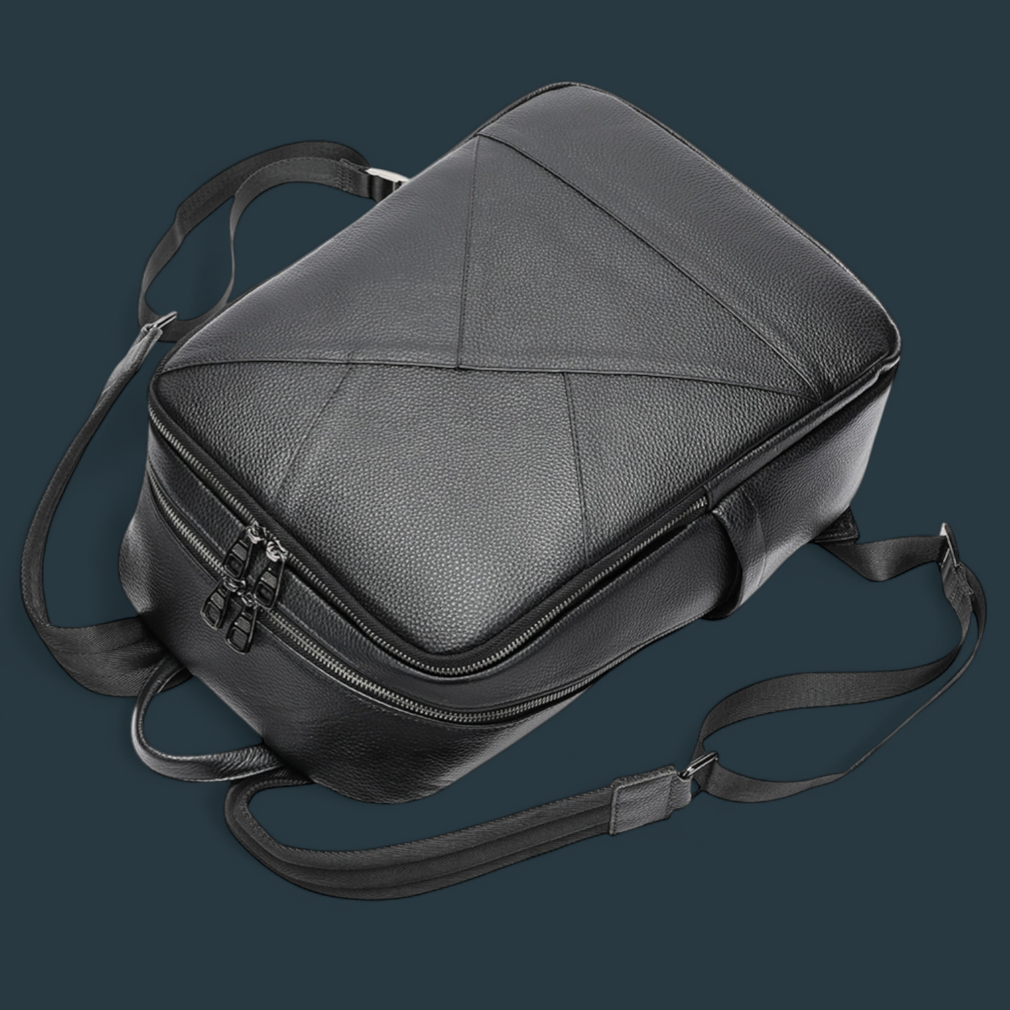 Rucsac multifunctional pentru barbati, Lucmark, piele naturala, 42×16×30 cm, compartimente multiple, compatibil cu troler, negru