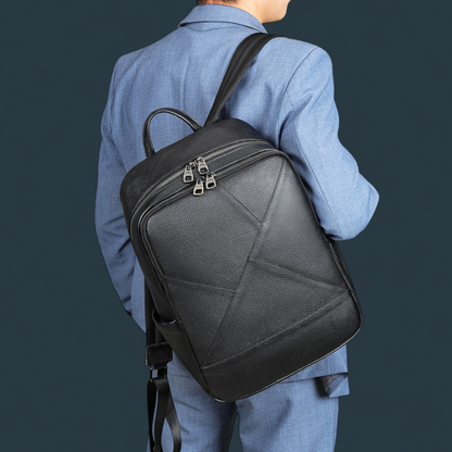 Rucsac multifunctional pentru barbati, Lucmark, piele naturala, 42×16×30 cm, compartimente multiple, compatibil cu troler, negru