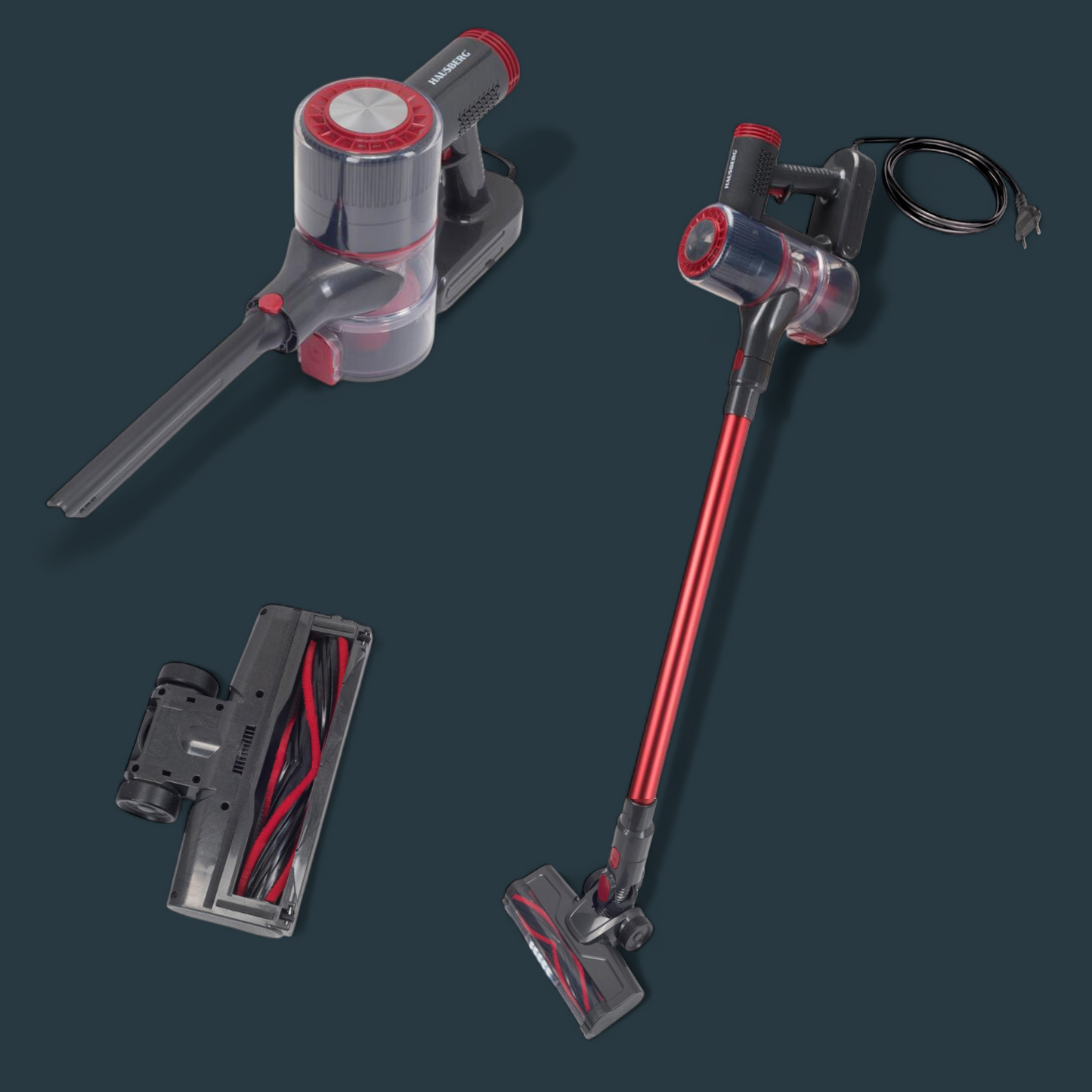 Aspirator vertical cu fir, 900W, fara sac, capacitate 0.7L, raza de actiune 6m, filtru HEPA, rosu