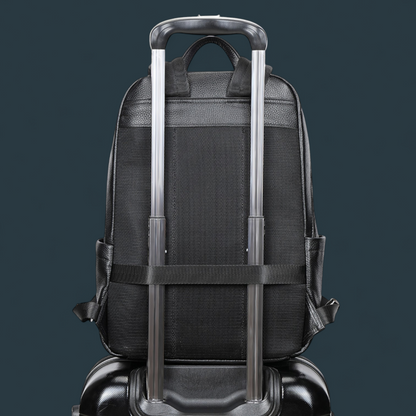 Rucsac multifunctional pentru barbati, Lucmark, piele naturala, 42×16×30 cm, compartimente multiple, compatibil cu troler, negru