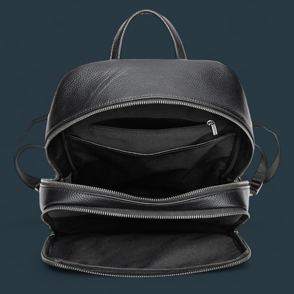 Rucsac multifunctional pentru barbati, Lucmark, piele naturala, 42×16×30 cm, compartimente multiple, compatibil cu troler, negru