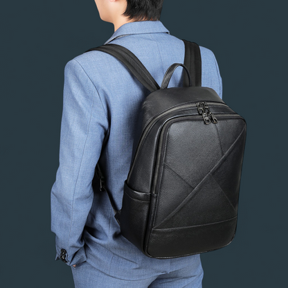 Rucsac multifunctional pentru barbati, Lucmark, piele naturala, 42×16×30 cm, compartimente multiple, compatibil cu troler, negru