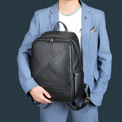 Rucsac multifunctional pentru barbati, Lucmark, piele naturala, 42×16×30 cm, compartimente multiple, compatibil cu troler, negru