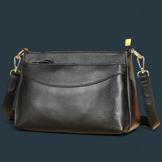 Geanta de dama din piele naturala, Lucmark, 25 x 17.5 x 10 cm, practica, design clasic, negru