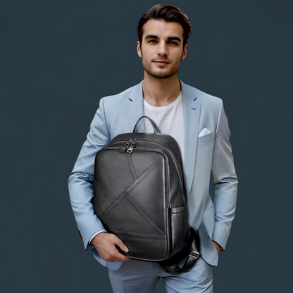 Rucsac multifunctional pentru barbati, Lucmark, piele naturala, 42×16×30 cm, compartimente multiple, compatibil cu troler, negru