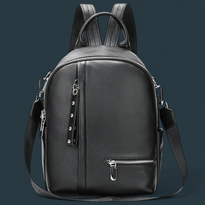 Geanta dama tip rucsac, Lucmark, piele naturala, curea de umar detasabila, Negru