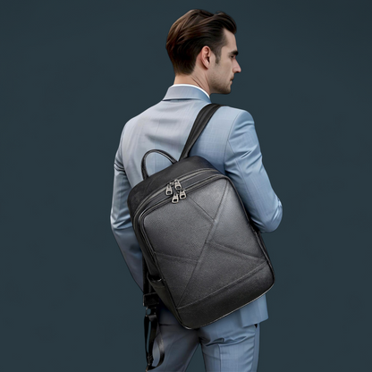 Rucsac multifunctional pentru barbati, Lucmark, piele naturala, 42×16×30 cm, compartimente multiple, compatibil cu troler, negru