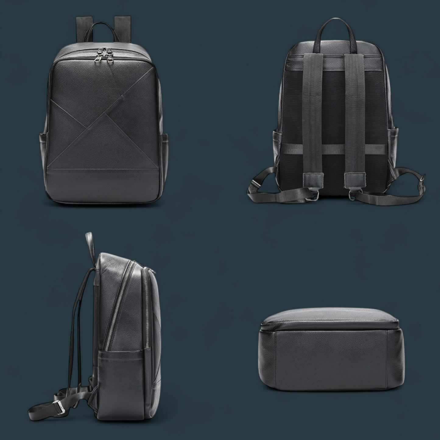 Rucsac multifunctional pentru barbati, Lucmark, piele naturala, 42×16×30 cm, compartimente multiple, compatibil cu troler, negru