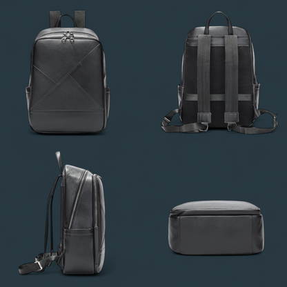 Rucsac multifunctional pentru barbati, Lucmark, piele naturala, 42×16×30 cm, compartimente multiple, compatibil cu troler, negru