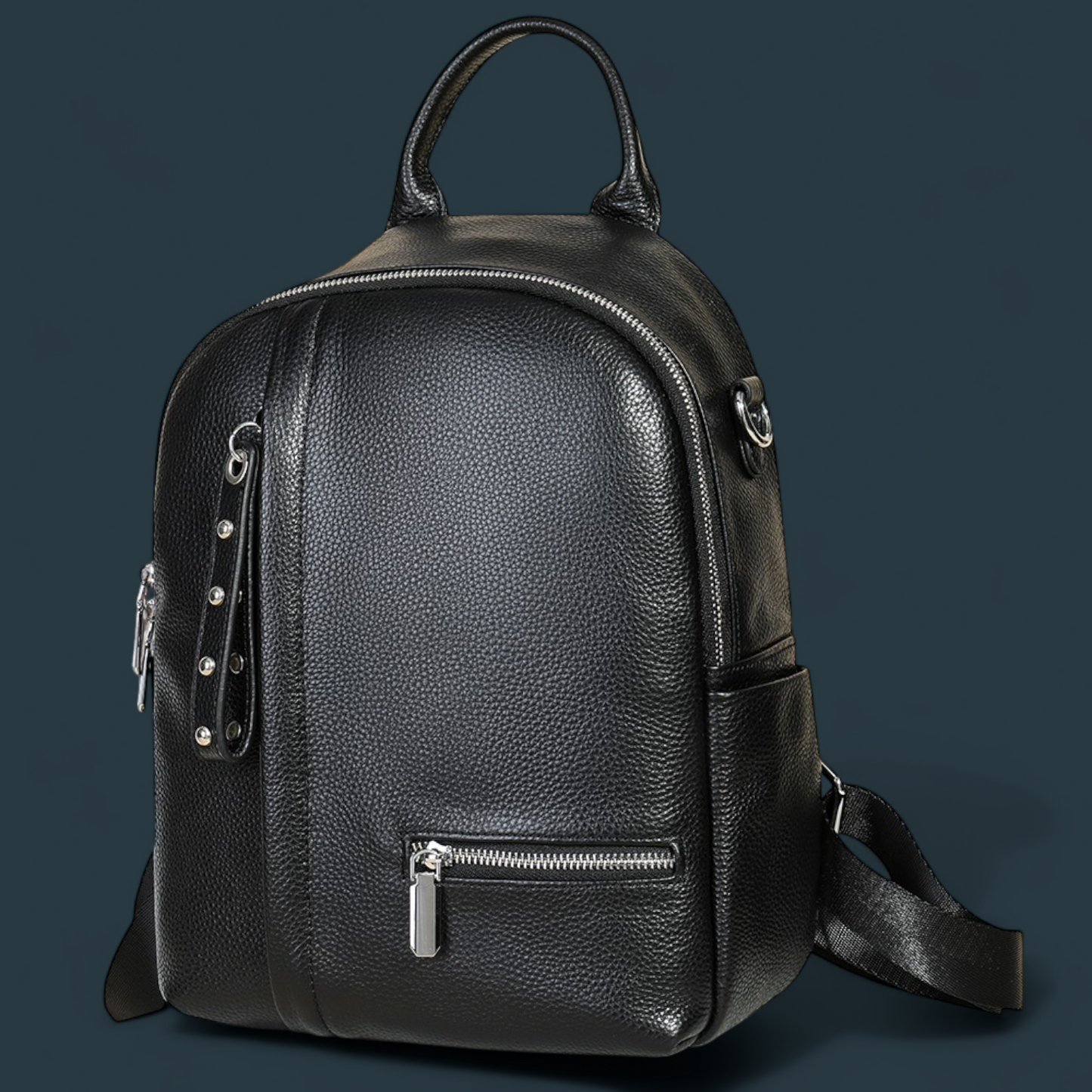 Geanta dama tip rucsac, Lucmark, piele naturala, curea de umar detasabila, Negru