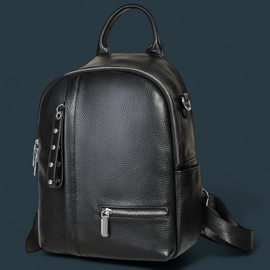 Geanta dama tip rucsac, Lucmark, piele naturala, curea de umar detasabila, Negru