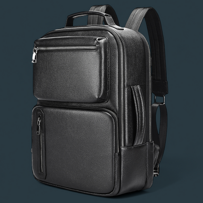 Geanta multifunctionala, Lucmark, piele naturala, 42x30x14 cm, compartiment laptop/tableta, prindere pe troler, spate captusit cu panouri buretate ergonomice, negru