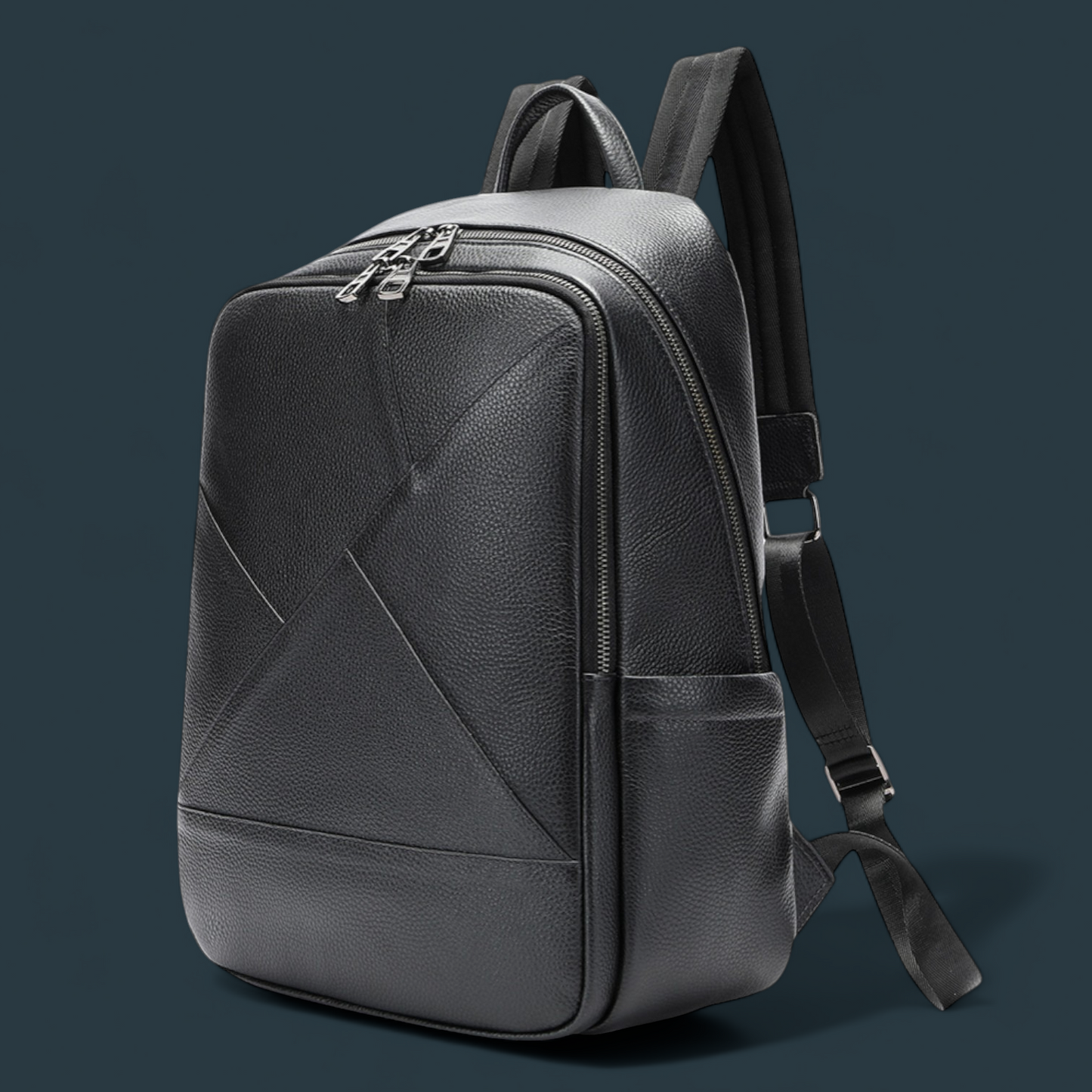 Rucsac multifunctional pentru barbati, Lucmark, piele naturala, 42×16×30 cm, compartimente multiple, compatibil cu troler, negru