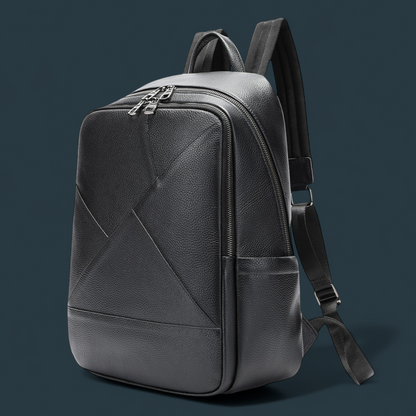 Rucsac multifunctional pentru barbati, Lucmark, piele naturala, 42×16×30 cm, compartimente multiple, compatibil cu troler, negru