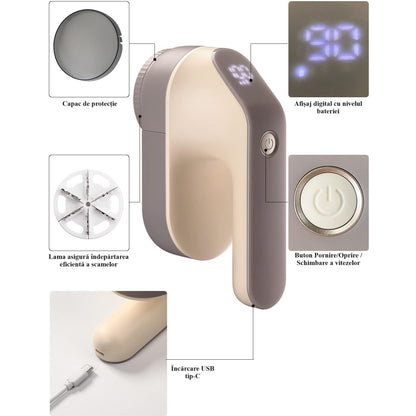 Aparat electric pentru indepartarea scamelor, Lucmark, Acumulator, Portabil, 9000 rpm, Sampanie