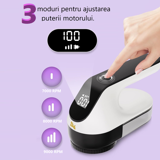 Aparat electric pentru indepartarea scamelor, Lucmark, Acumulator, Portabil, 9000 rpm, Alb-negru