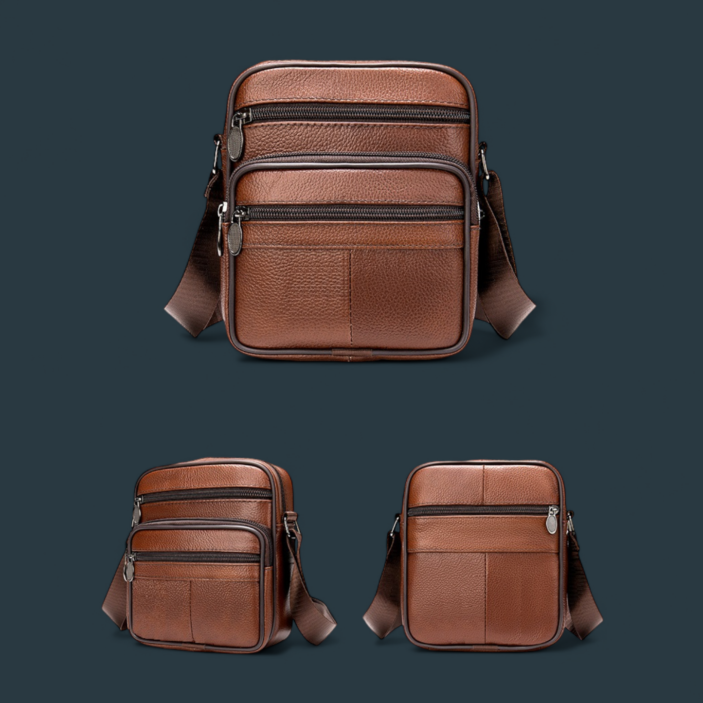 Geanta de umar pentru barbati, Lucmark, piele naturala, curea reglabila, dimeniuni 19 x 16 x 5 cm, Maro