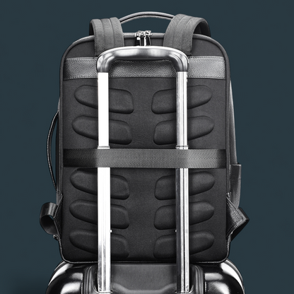 Geanta multifunctionala, Lucmark, piele naturala, 42x30x14 cm, compartiment laptop/tableta, prindere pe troler, spate captusit cu panouri buretate ergonomice, negru