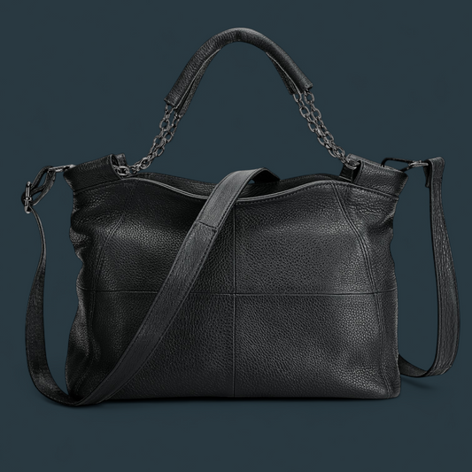 Geanta dama din piele naturala, Lucmark, curea de umar reglabila si detasabila, 30 x 13 x 22 cm, capacitate generoasa, negru