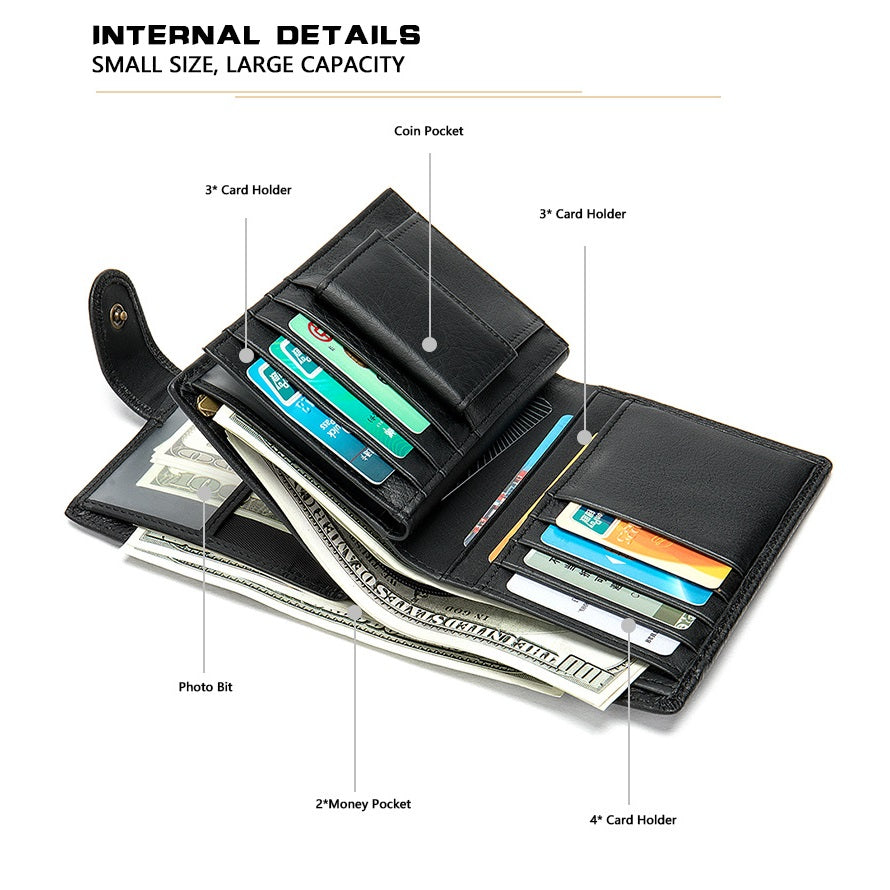 Portofel barbati, Lucmark, piele naturala, 14x10x1.5 cm, Negru