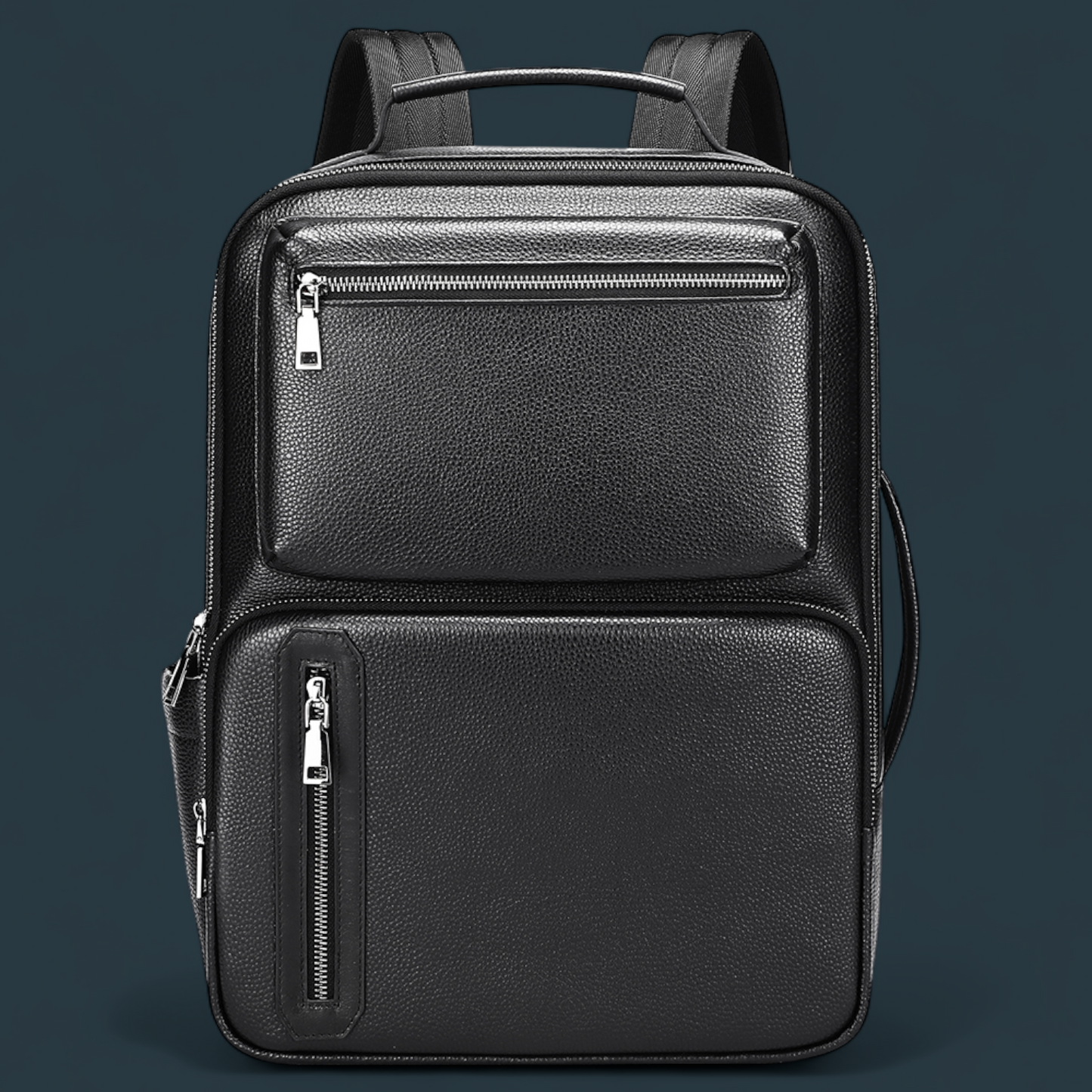 Geanta multifunctionala, Lucmark, piele naturala, 42x30x14 cm, compartiment laptop/tableta, prindere pe troler, spate captusit cu panouri buretate ergonomice, negru