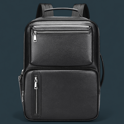 Geanta multifunctionala, Lucmark, piele naturala, 42x30x14 cm, compartiment laptop/tableta, prindere pe troler, spate captusit cu panouri buretate ergonomice, negru