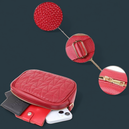 Geanta dama din piele naturala, Lucmark, practica, versatila, design modern, dimensiuni 20 x 7.5 x 14 cm, rosu