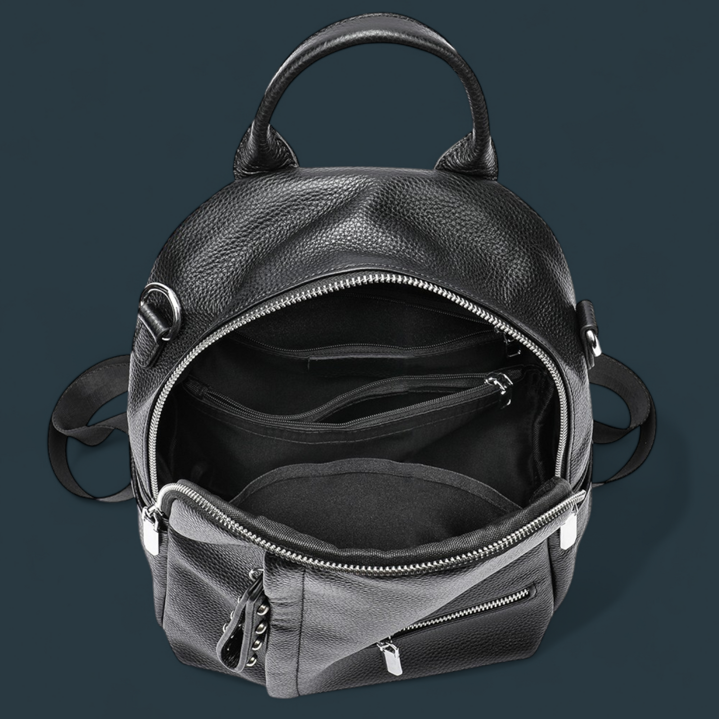 Geanta dama tip rucsac, Lucmark, piele naturala, curea de umar detasabila, Negru