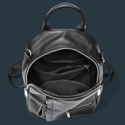 Geanta dama tip rucsac, Lucmark, piele naturala, curea de umar detasabila, Negru