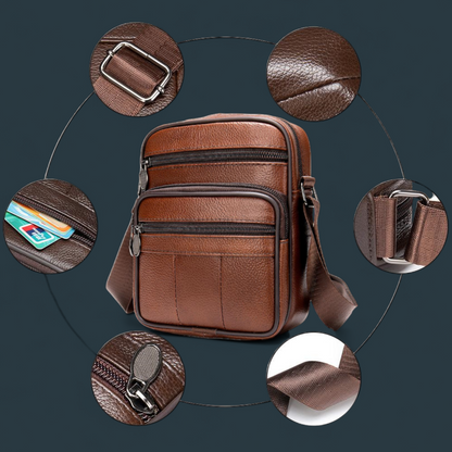 Geanta de umar pentru barbati, Lucmark, piele naturala, curea reglabila, dimeniuni 19 x 16 x 5 cm, Maro