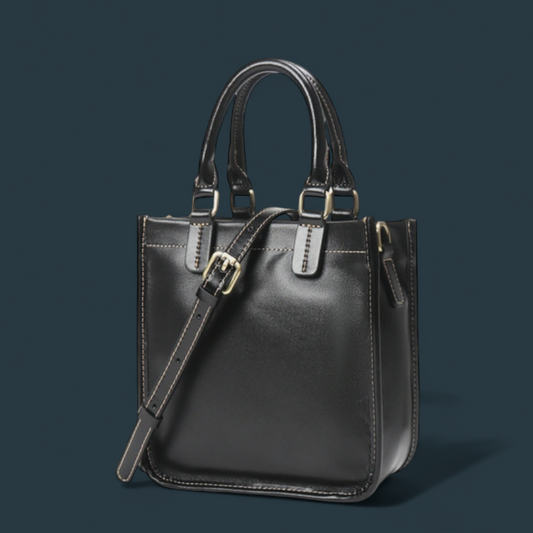 Geanta dama, Lucmark, piele naturala, curele reglabile si detasabile, 20 x 20 x 8 cm, design minimalist, versatila, negru