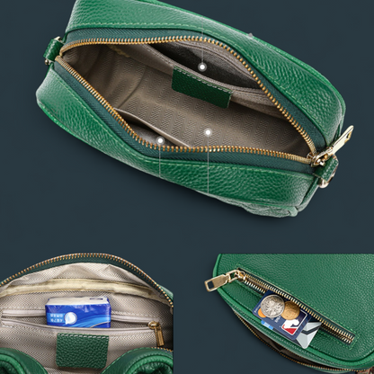 Geanta dama din piele naturala, Lucmark, practica, versatila, design modern, dimensiuni 20 x 7.5 x 14 cm, verde