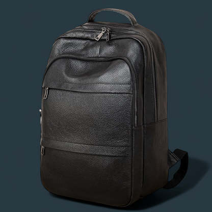 Geanta tip rucsac pentru barbati, Lucmark, piele naturala rezistenta, spatioasa, 42 x 30 x 16 cm, negru