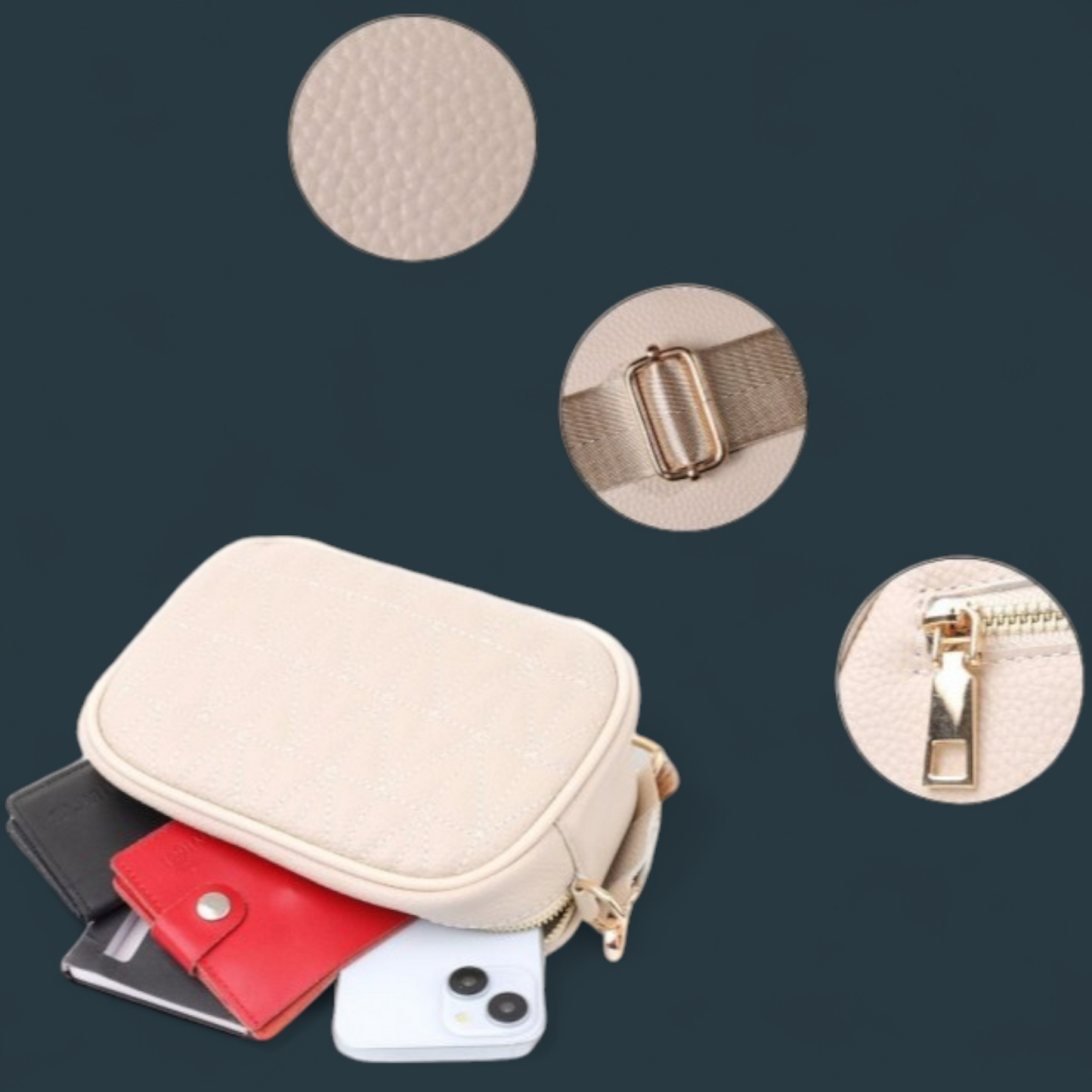 Geanta dama din piele naturala, Lucmark, practica, versatila, design modern, dimensiuni 20 x 7.5 x 14 cm, Crem